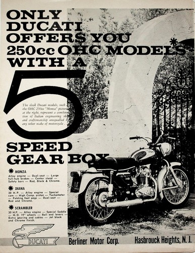 1964 Ducati Monza 250cc OHC 5 Speed Vintage Motorcycle Ad