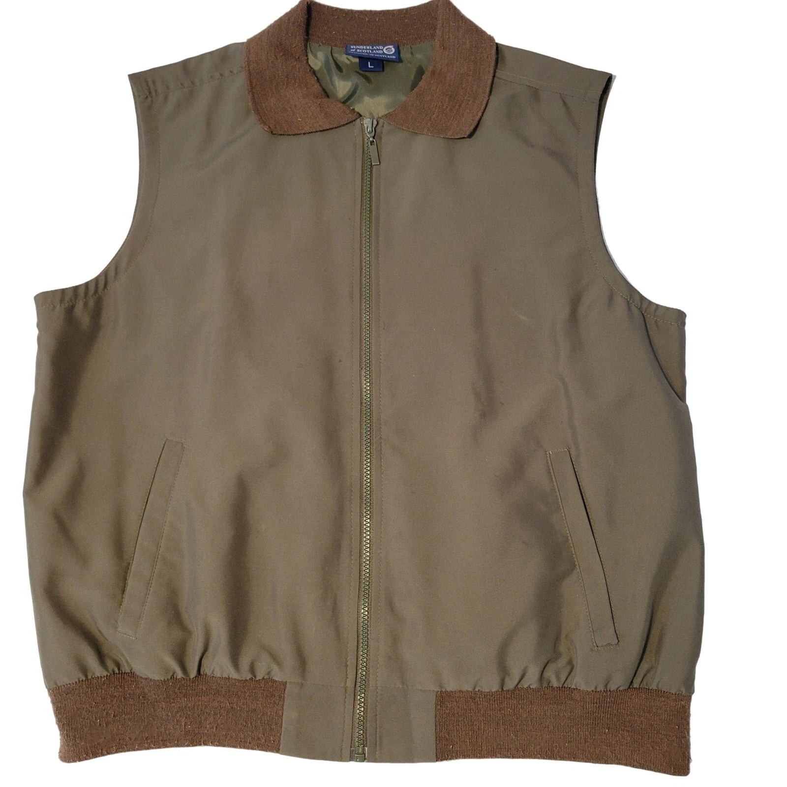 Sunderland of Scotland Golf Vest Olive Green Full Zip Light Weight Size L - product detail image 1