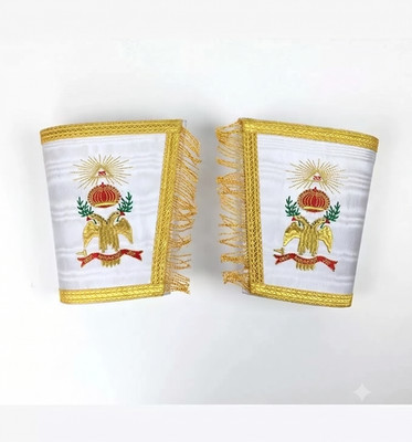 Scotish Masonic RITE 33rd Degree Apron,Collar and Gauntlet Set Wings Down Gold