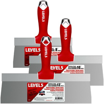 Level5 Profi Fassadenspachtel Set 8''/10''/12'' Trockenbau Edelstahl Softgrip 5-619