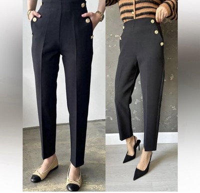 Blogger s  Fave NWT Zara Buttoned Straight Leg  Ankle Pants  SZ Large