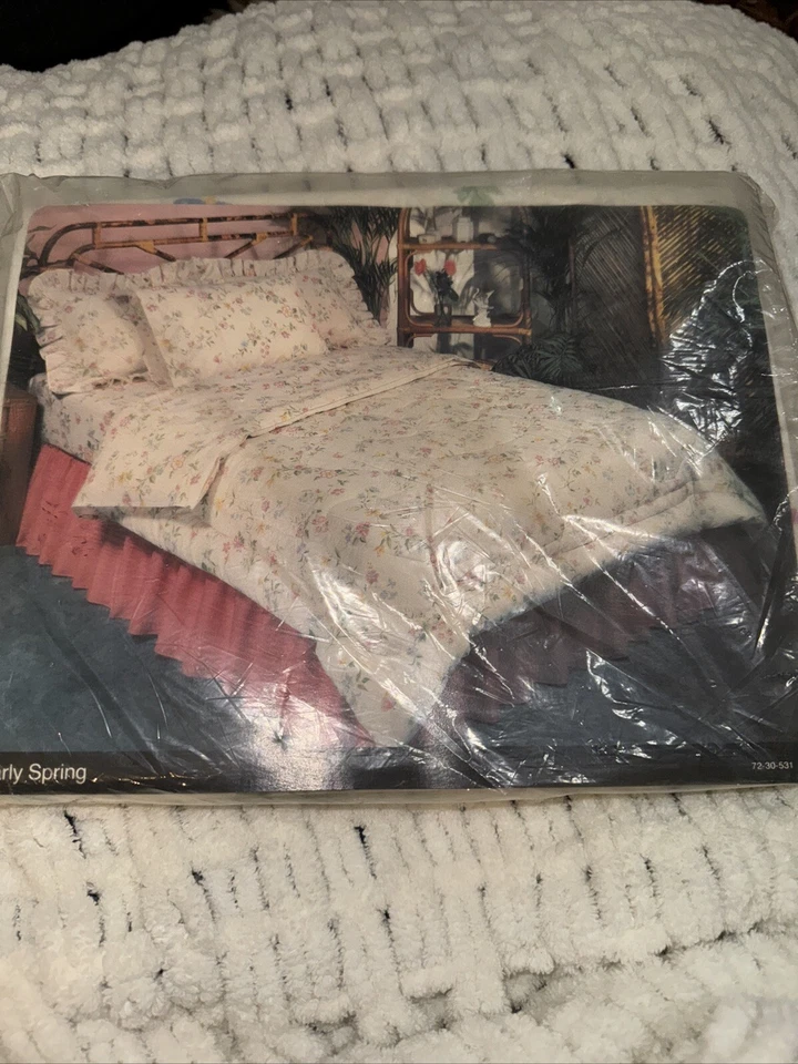 De colección JC Penney Dacron Floral Doble Plano Flores Tempranas Primavera Nuevo stock antiguo Foto 3 de 4