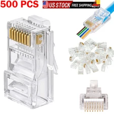 500Pcs Cat6 Pass Through RJ45 Connector End Modular Plug UTP Ethernet Cables