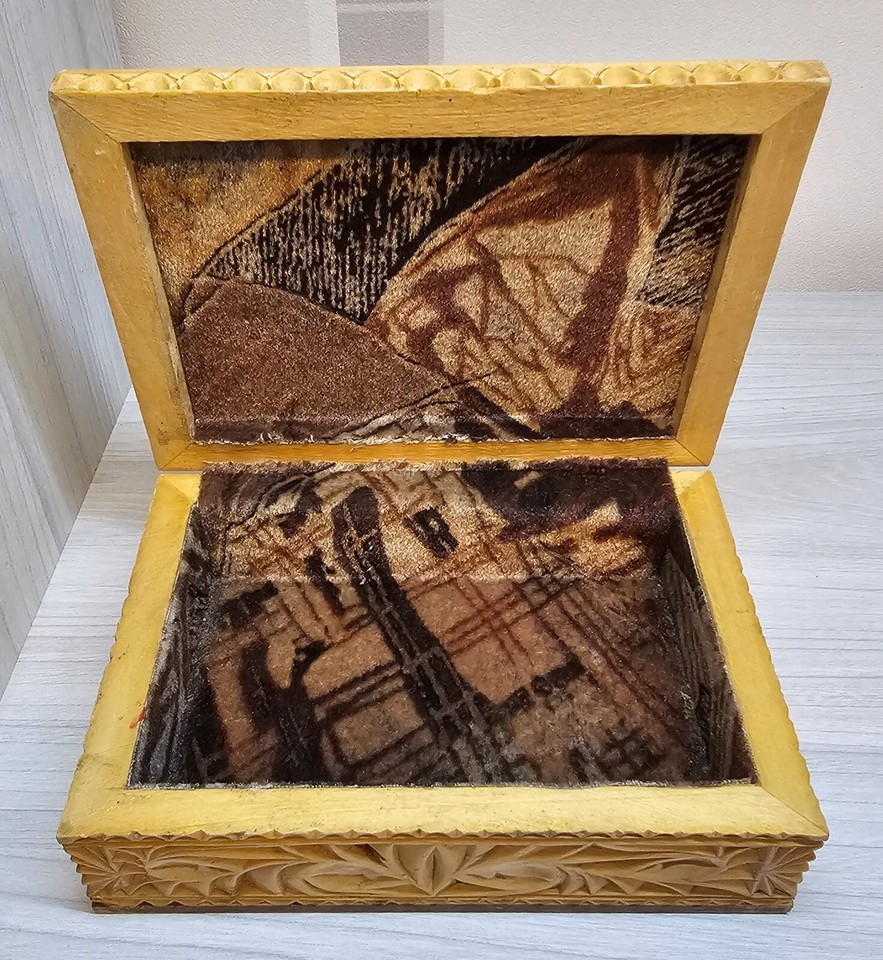 Vintage Rare Soviet Wooden Box USSR Hand carved 1960s Wooden Box