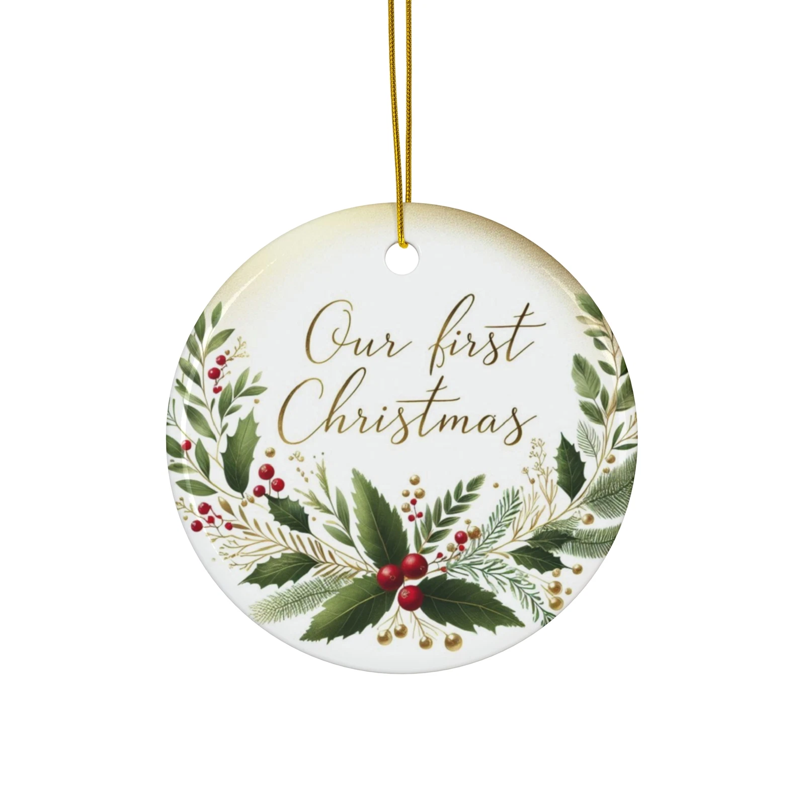 Christmas , Our First Christmas, Floral Ceramic Ornament,