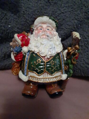 Fitz & Floyd Inspired Old World Santa Candle Holding Teddy Bear very detailed - Picture 1 of 5