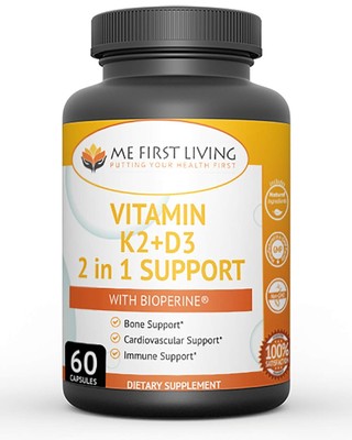 Me First Living Vitamin K2 (MK7) with D3 Supplement Bone and Heart Health Non...