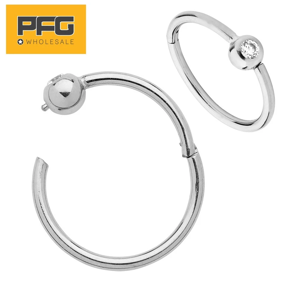 G23 Titanium Gem BCR Hinged Ball Closure Segment Nose Septum Lip Ring Earrings Foto 2 de 4