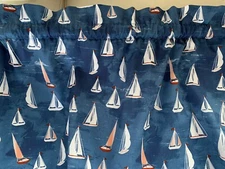 Beautiful Blue Nautical Coastal Beach Valance With Sail Boats. New