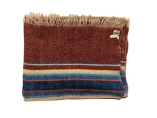 Avoca Handweavers 43" x 70" 100% Wool Red w/ Blue Stripes Blanket Ireland