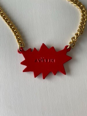 AMBUSH POW! Chain Necklace Pendant Red Gold Fashion Jewelry AMBUSH POW! Chain Necklace Pendant Red Gold Fashion Jewelry