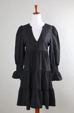 POMANDER PLACE Tuckernuck $128 Solid Black Tiered Shirred Dress Size Small