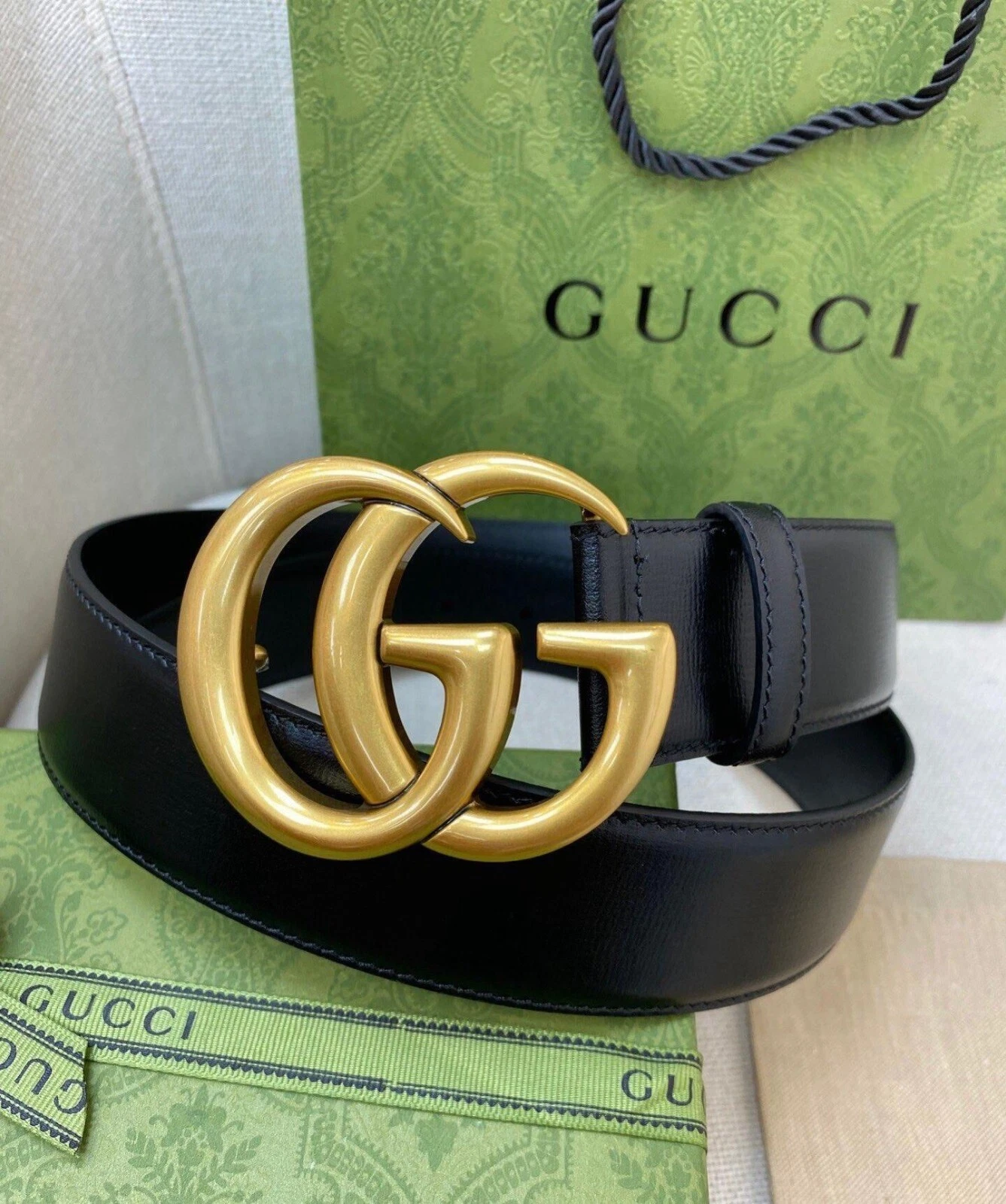Gucci unisexe classique vintage monogramme GG doré 4,0 cm boucle ceinture cuir 90/36