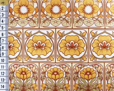 Crafts Fabrics Little Johnny Retro Flowers Ceramic Tiles Brown 60" Cotton Fabric