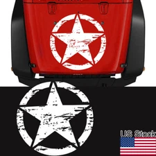 1pc 20'' White Army Star Graphic Hood Side Door Vinyl Decal Sticker Universal
