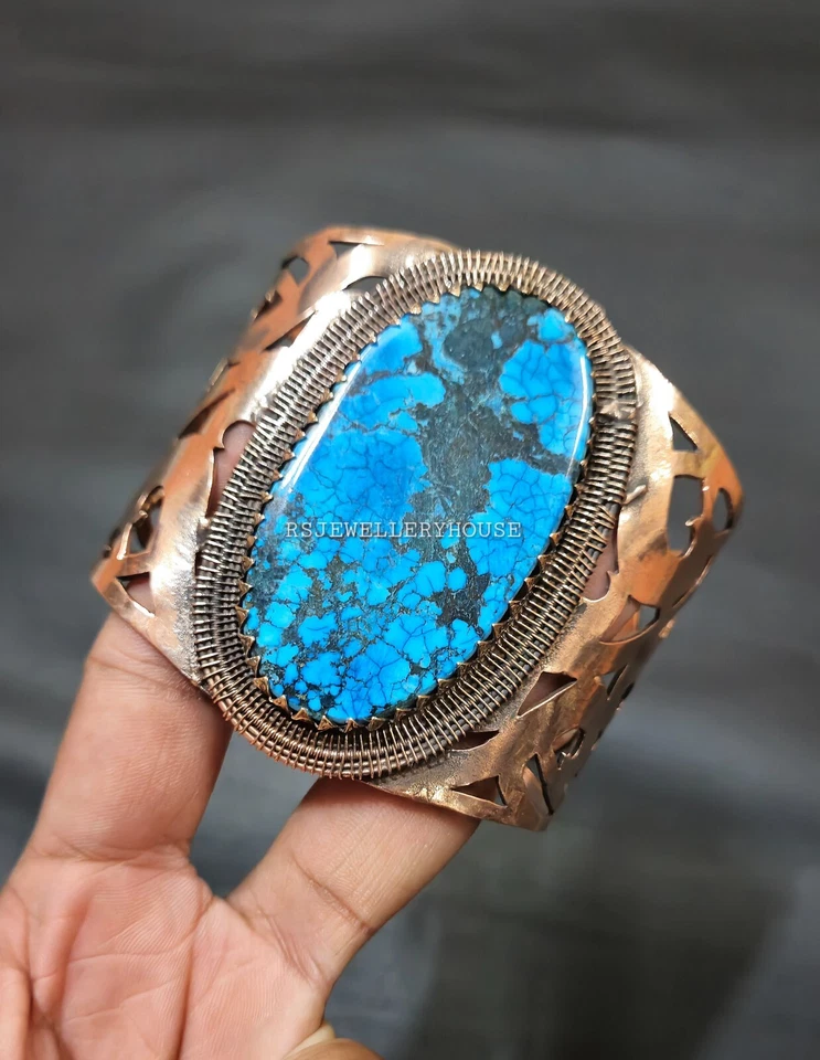 Винтажный регулируемый браслет-манжета из тибетской бирюзовой проволоки в медной обертке ювелирные изделия - Изображение 4 из 4