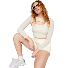 Powersoft 2 -1 Mesh L Crop Cream Dri-Fit Active Top Athleisure NWT