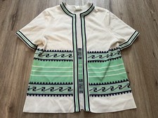 Vintage 1960  s Forever Young Retro Knit Tribal Print Green  White Tunic Shirt