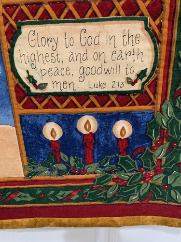 Hand Sitched, Vintage, Christmas Wall Hanging Quilt, 39.25 x 21.5 Inches - Picture 2 of 7