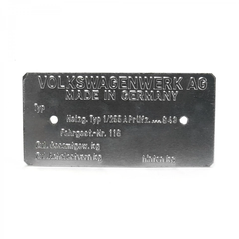 1965-1973 VW Volkswagen VIN Name Plate for Beelte Bus Ghia T4 T3 Thing - Image 2 of 4