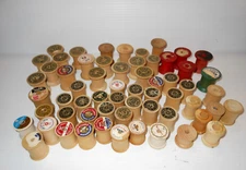 Lot of 60 Empty Antique Wooden Sewing Thread Spools Star, Coats & Clark's, Clark