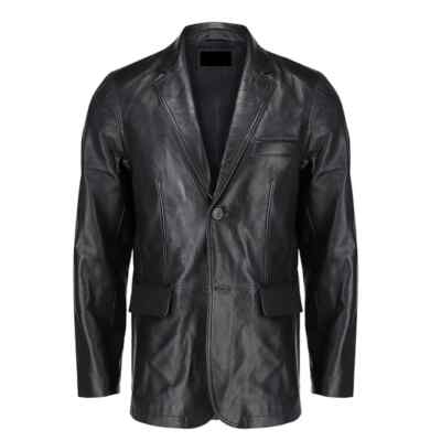 Modisch Herren Schwarz Leatherblazer 100% Echt Lammleder Freizeit Slim Fit Jacke