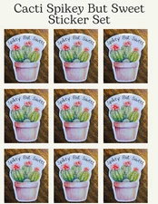 Spikey But Sweet Cacti Die Cut Vinyl Sticker Set Scrapbooking Laptop Waterbottle