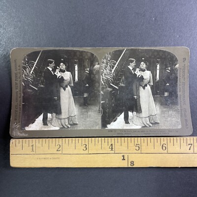 Man Helps Woman Put Her Coat On Stereoview Antique c1902 Y11301