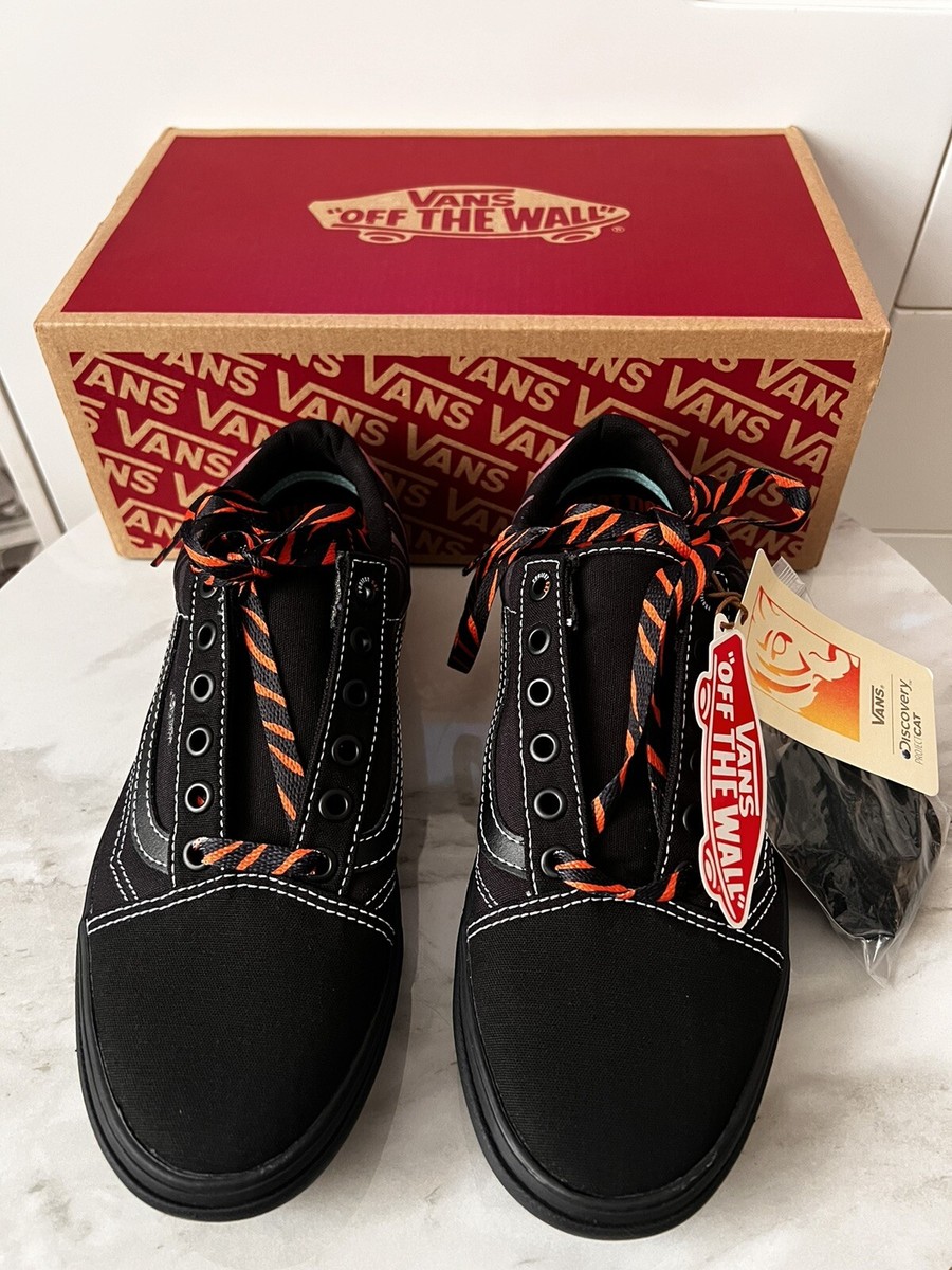 Vans Comfycush Old Skool Black Orange Unisex Canvas Skate Trainers UK