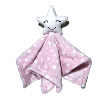 HUDSON BABY HB Pink White Star Lovey Plush Security Blanket Smiling 14 x14