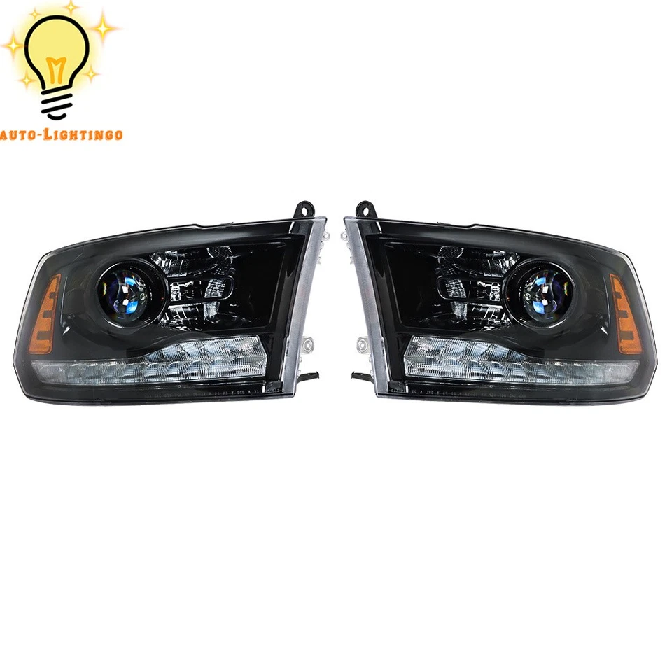 For Dodge Ram 1500 2500 3500 2013-2018 Black Projector Headlights w/LED DRL - Image 3 of 4