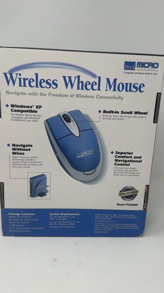 Vintage 2002 Micro Innovations PD680RF Wireless Wheel Mouse RF NIB Blue - Image 3 of 4