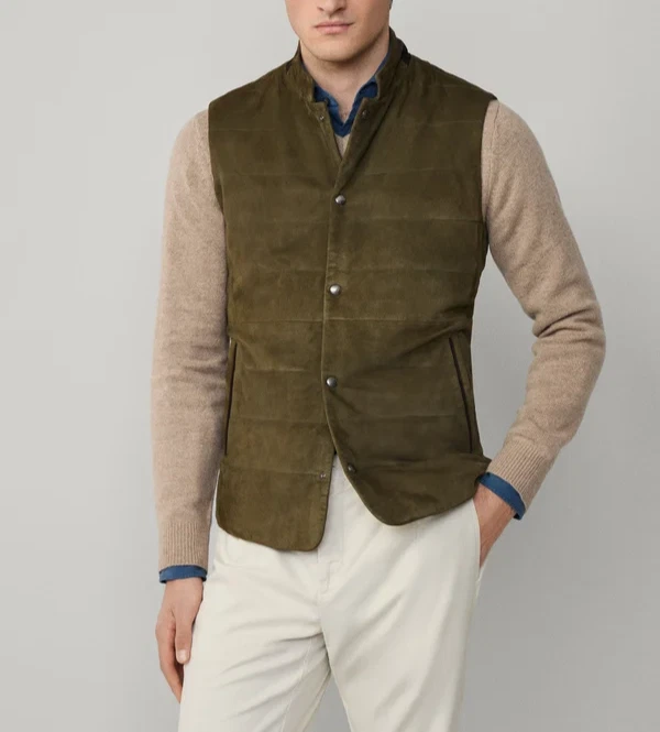 Olive Green Suede Leather Vest for Men Size XS S M L XL XXL 3XL
