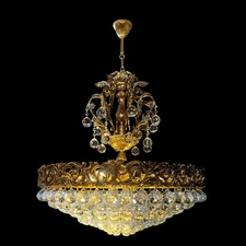 Handcrafted Italian Brass Crystal Chandelier Vintage 28"