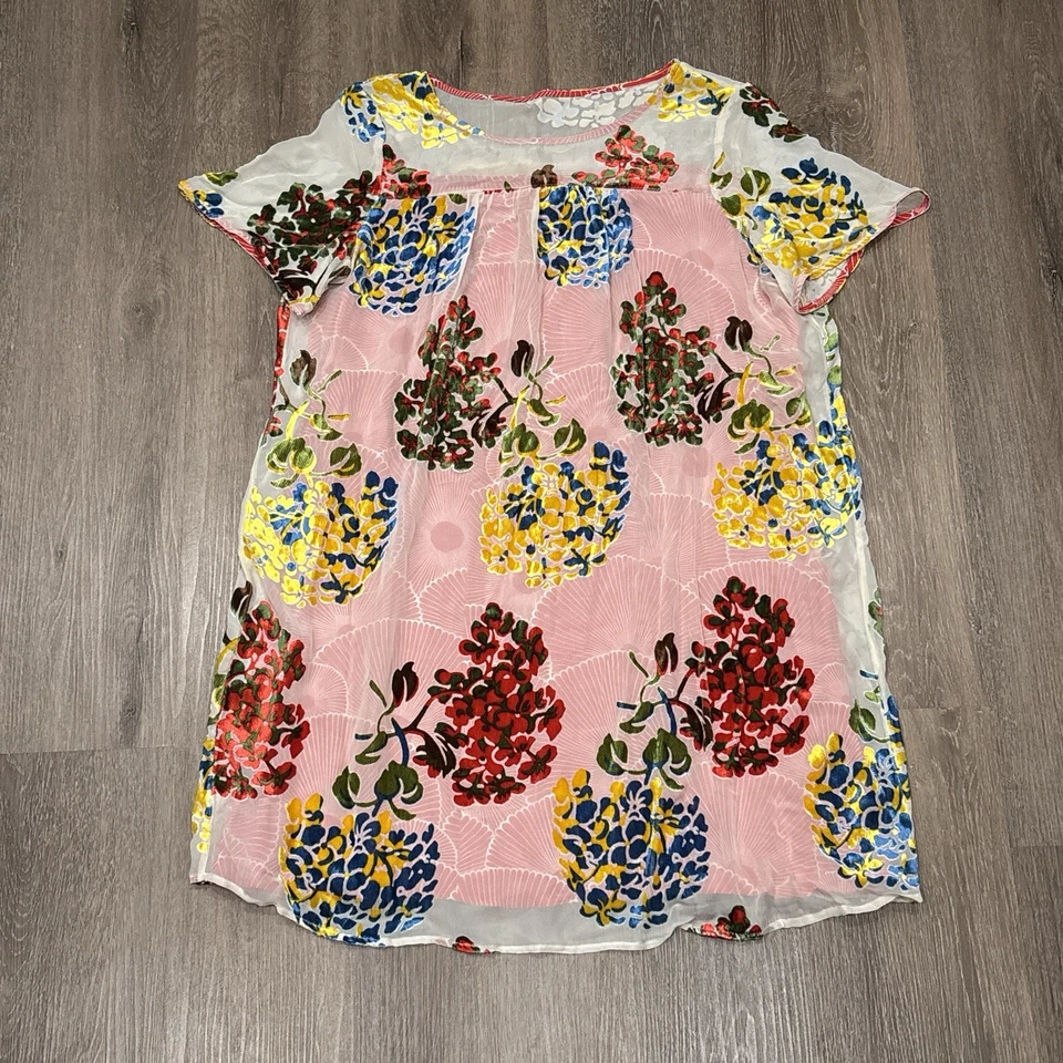 Anthropologie Maeve 连衣裙女式小号花卉天鹅绒倦怠丝绸混纺波西米亚 — 第 2/4 张图片