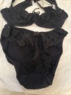 Aubade Black Underwire Bra And Undie Set, Cotton Set, Floral Detail, 34B & XL — photo 3