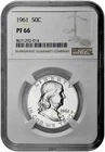 1961 50C Proof Silver Franklin Half Dollar NGC Graded PF 66 in New Holder