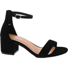 Top Moda Womens Size 6 Darcie Black Faux Leather Open Toe 2" Block Heel Shoes