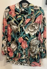 Women  s Blazer Carole Little for Saint Tropez West 80  s 90  s Rayon Floral Tulip