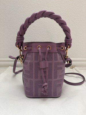 Fendi Woven Handle Mon Tresor Bucket Bag Zucca Embroidered Canvas Mini Lavender