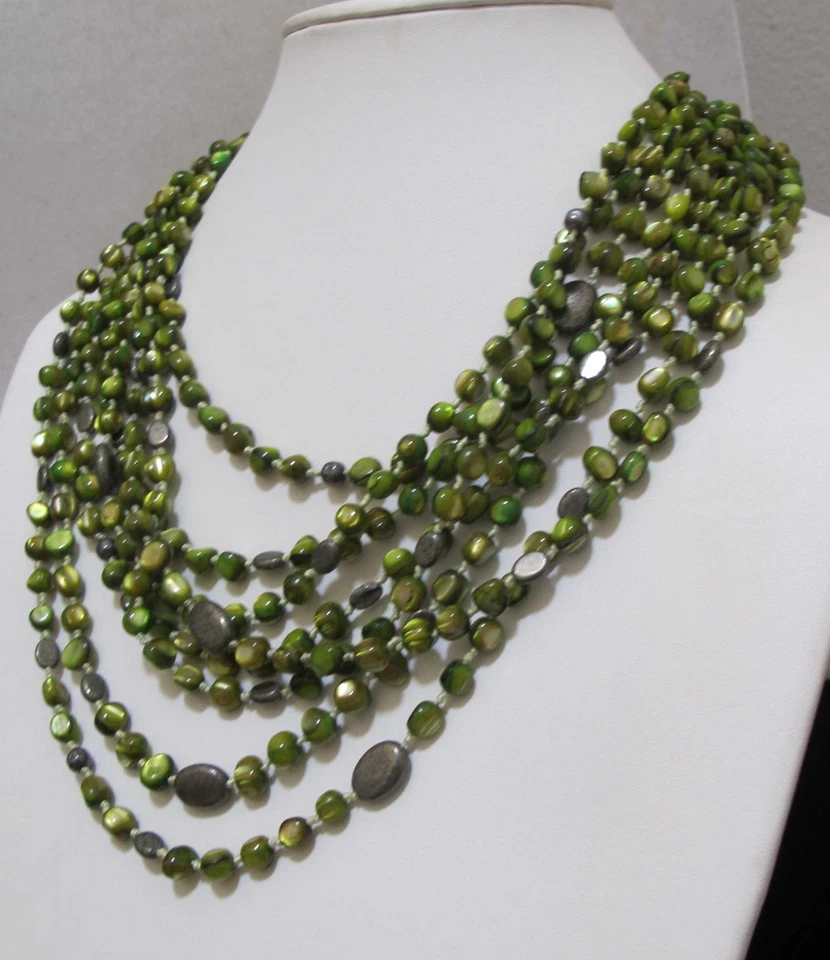SILPADA 8-Strand Green Dyed Mother of Pearl Pyrite 925 Clasp Necklace - Image 3 of 4