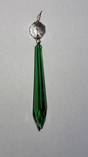 Big Green Glass Drop Prism Crystal Chandelier Or Suncatcher Vintage Spear Cut