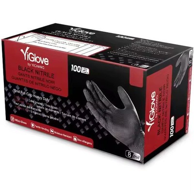 8mil Heavy Black Heavy Duty Diamond Texture Nitrile Gloves for automotive 100