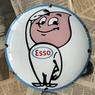 VINTAGE ESSO OIL DROP BOY 12 INCH CONVEX PORCELAIN ENAMEL SIGN