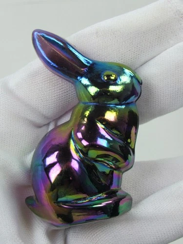 Vintage Fenton Bunny Rabbit Carnival Glass Figurine Iridescent Handmade 2.75"