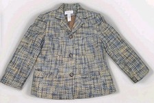 Liz Claiborne Blue Cream Tweed Jacket Blazer Light Brown Lined Career L