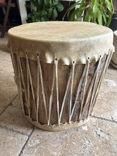 COLLECTIBLE LARGE RAWHIDE  DRUM - DIAMETER 15&rdquo; HEIGHT 17&rdquo;