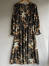 Loft Outlet Dress Womens Small Black Floral Cottagecore Feminine Flounce
