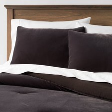 Full/Queen Lustrous Velvet Comforter  Sham Set Black - Threshold: