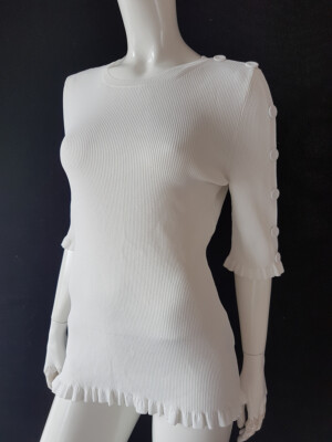 RIANI Pullover Kurzarm  weiß Rüsche Gr.44/42=UK18**NEU